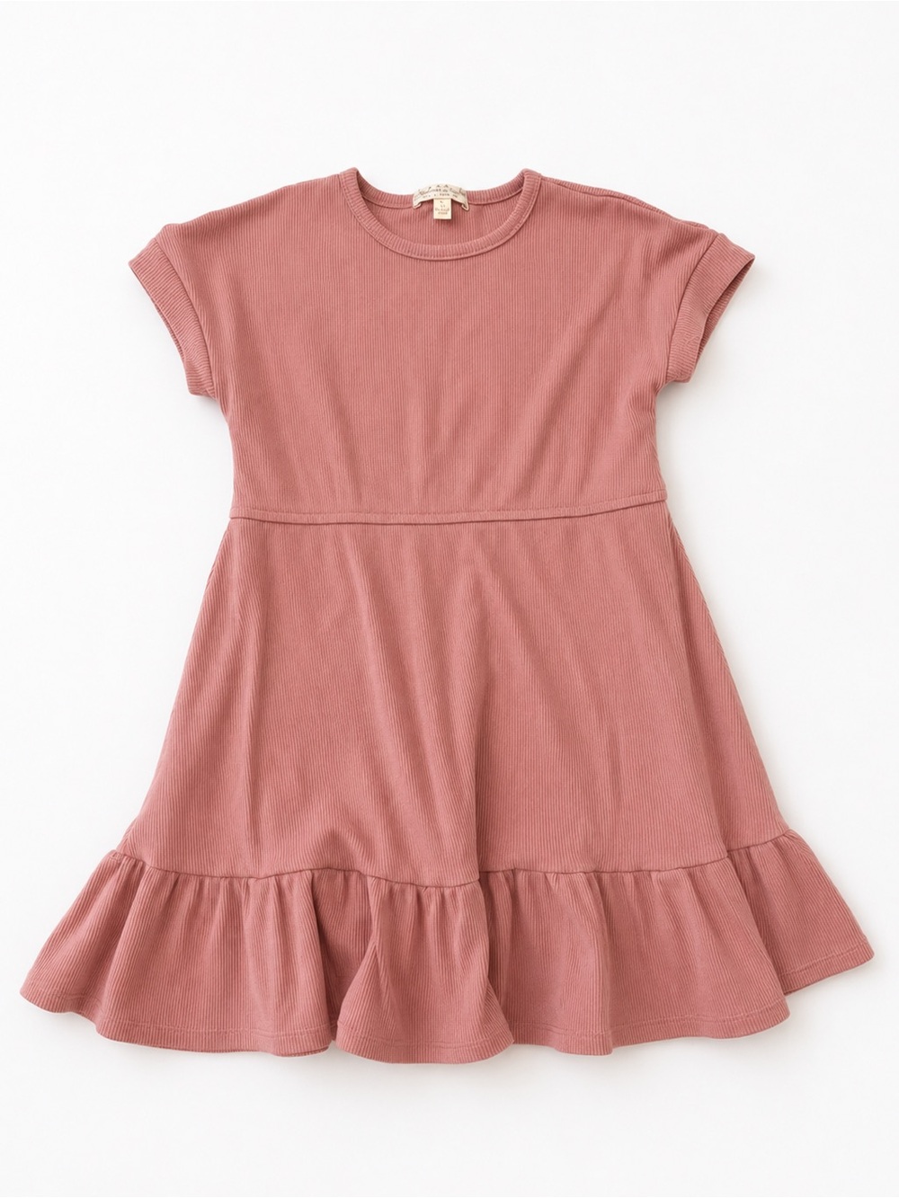 Chelsea & Violet Ribbed Short-Sleeve Dress in Dusty Rose